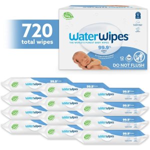 WaterWipes 婴儿湿巾，适合敏感肌肤，720 片（12 包）