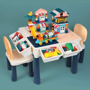 KIDCHEER 7合1 儿童多功能游戏桌椅套装+158件拼装游戏块