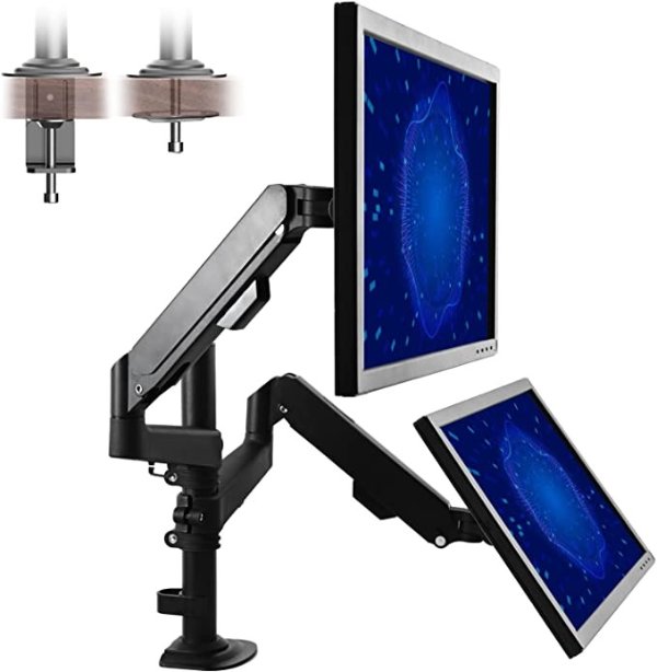 HEYMIX Dual Monitor Arm, Adjustable Computer Stand Gas Spring Dual Arm VESA Mount, Vesa Monitor Stand Aluminum with 2 Grommet Mounting Base Fit 17-32 inch 2-9kg Screen Supported, Black