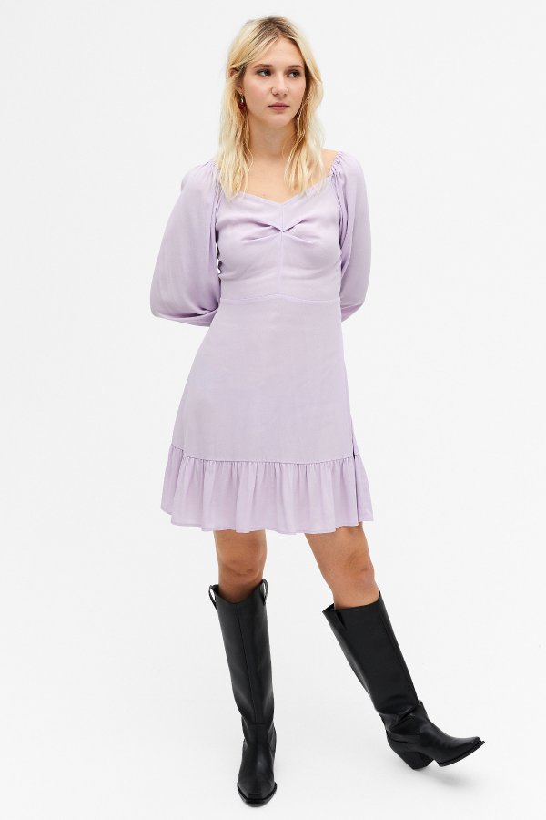 香芋紫长袖连衣裙