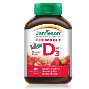 $3.8(官网$7.99) 100片史低价：Jamieson 健美生 儿童维生素D3咀嚼片 400IU 草莓味宝宝都爱