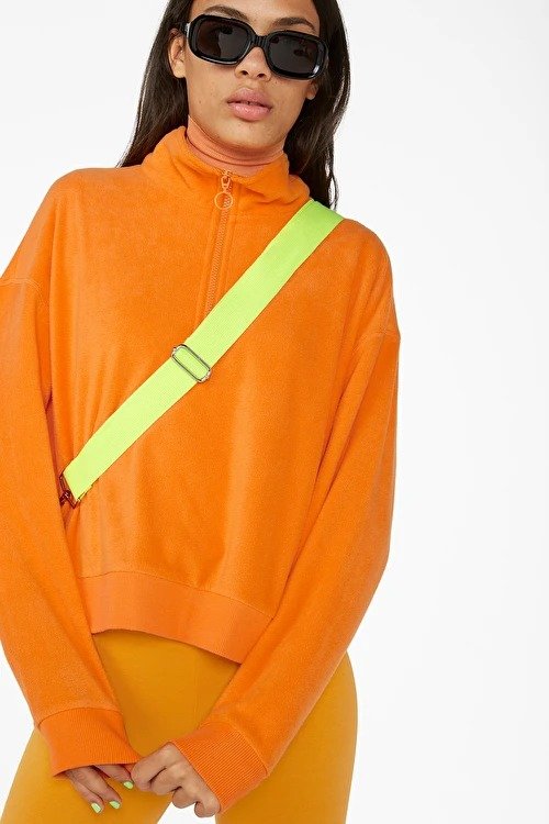 Fleece zip sweater - Strong orange - Sweatshirts & hoodies - Monki FR
