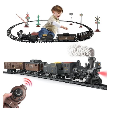 OLIUGEI 电动蒸汽火车轨道玩具套装 能产生蒸汽 超好玩