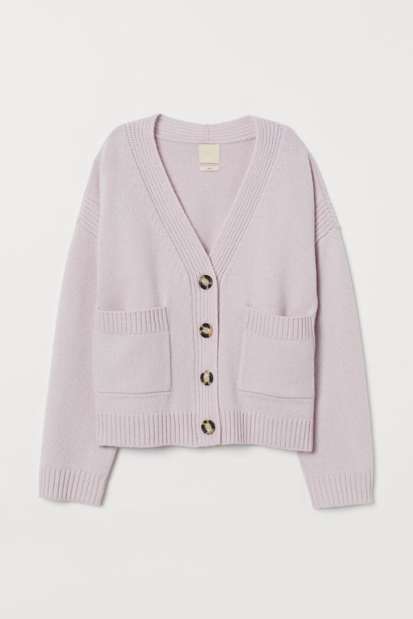粉紫色羊毛开衫