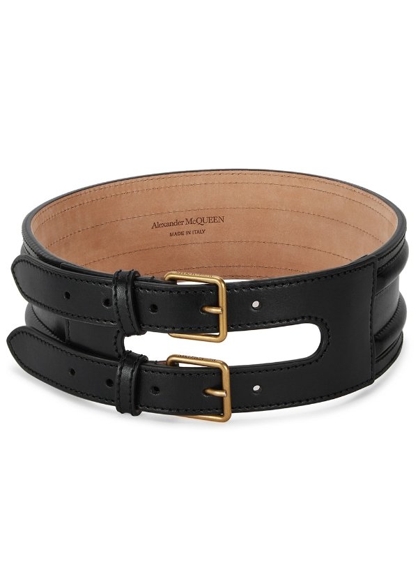 Black leather waist belt
