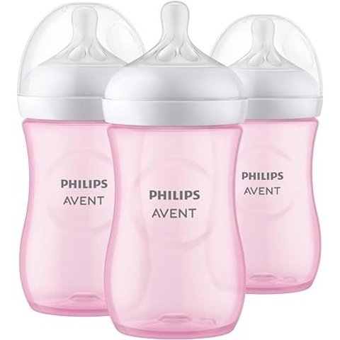 飞利浦新安怡 Natural 婴儿奶瓶，带自然响应奶嘴，粉色，9 盎司，3 件装