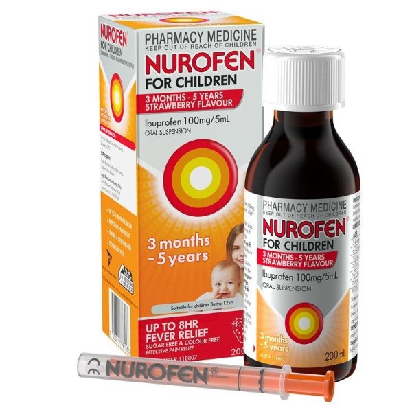 Nurofen 布洛芬100mg/5mL Ibuprofen Strawberry 200mL