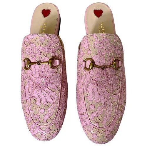 粉色蕾丝穆勒鞋