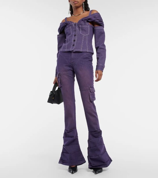 紫色牛仔喇叭裤
