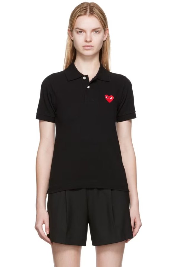 黑色 Heart Patch Polo 衫