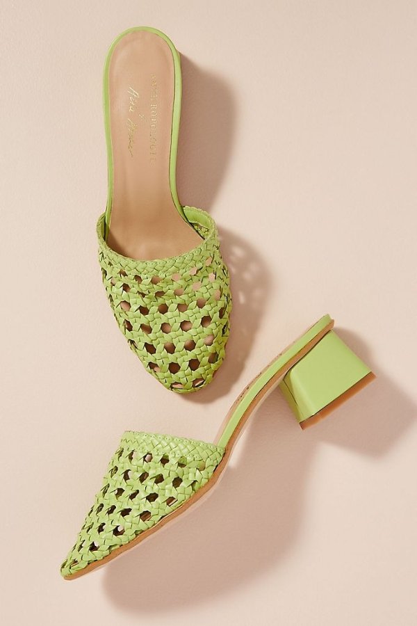 绿色编织穆勒鞋
