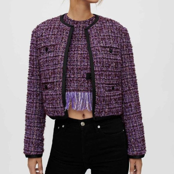 绗缝紫色粗花呢外套