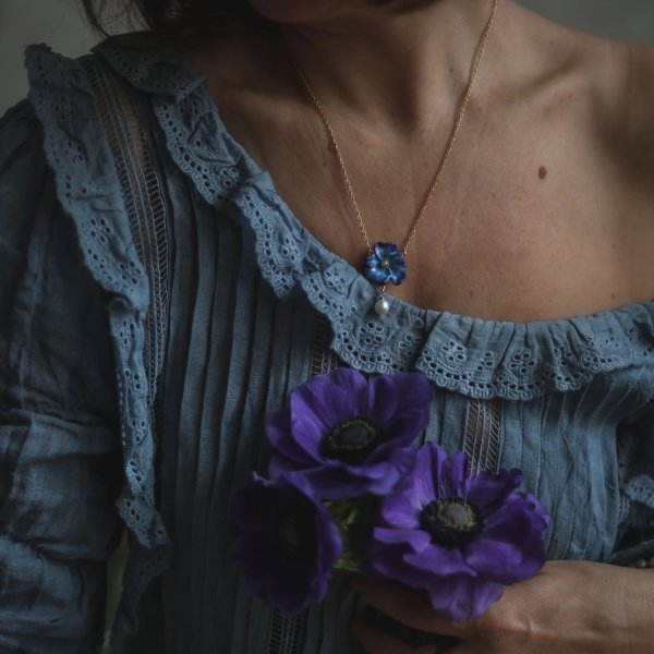 蓝色罂粟花项链