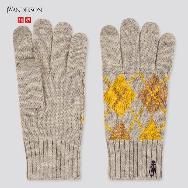 X JW ANDERSON 米黄菱格保暖手套