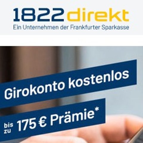 开户送€100+每次推荐得€100网上银行1822direkt 免费Girokonto+ Visa信用卡第一年免费