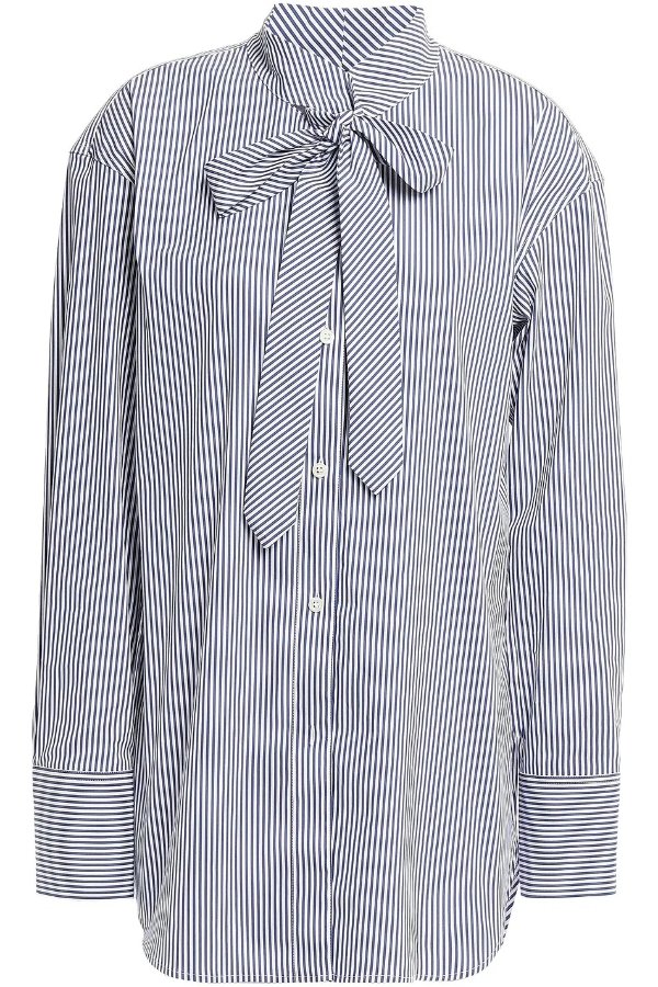 Weekender pussy-bow striped cotton-blend poplin blouse