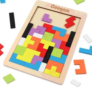 Coogam 木块拼图脑筋急转弯玩具七巧板拼图智力彩色