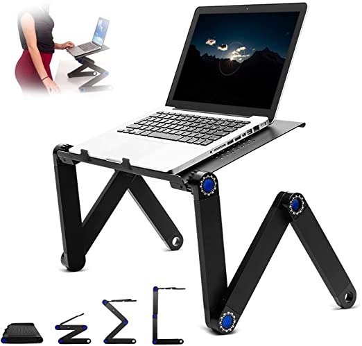 Aerostralia Laptop Stand, Adjustable Laptop Tray, Aluminum Bed Desk, Cooling Laptop Holder, Book Stand for Reading, Portable Folding Laptop Mount Black for Couch & Bed.