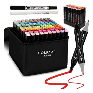 colpart 双头彩色马克笔 100色超值装 含无色晕染笔和收纳包