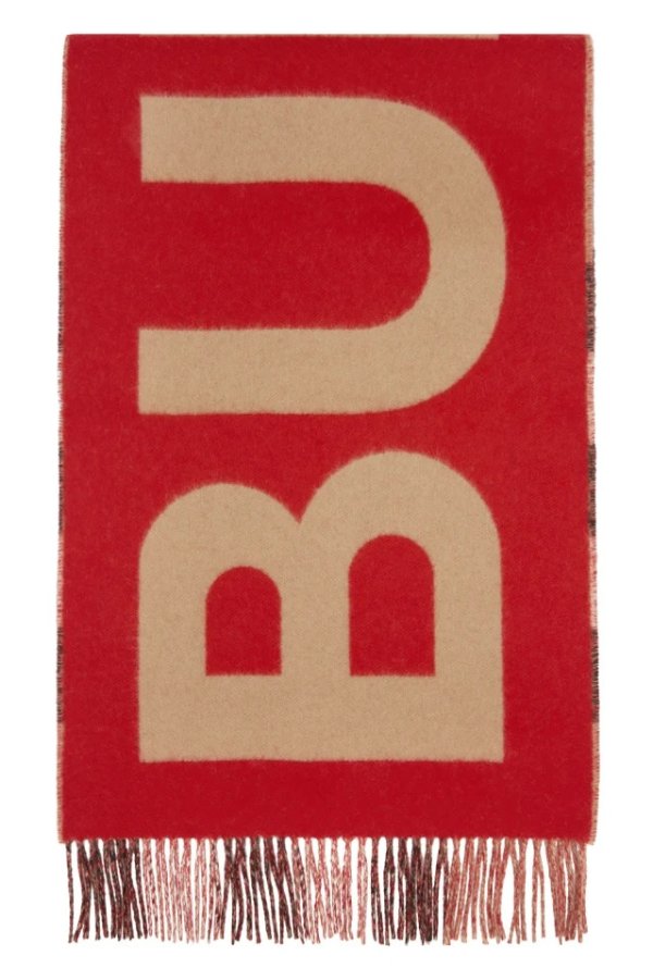 Beige & Red Cashmere Mega Check 围巾