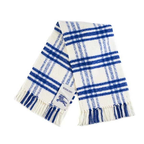 蓝白格纹羊毛围巾