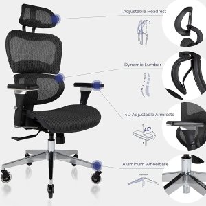 限今天：Nouhaus 人体工学办公椅 3D腰部支撑 可调节扶手