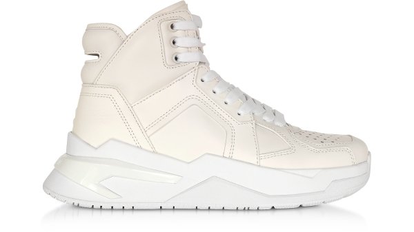 Balmain White B-Ball Calfskin Leather Sneakers