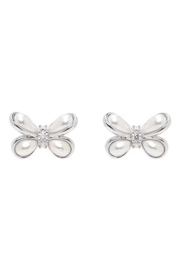 银色 & 白色 YVMIN 联名 Large Pearl Butterfly Flower 耳钉