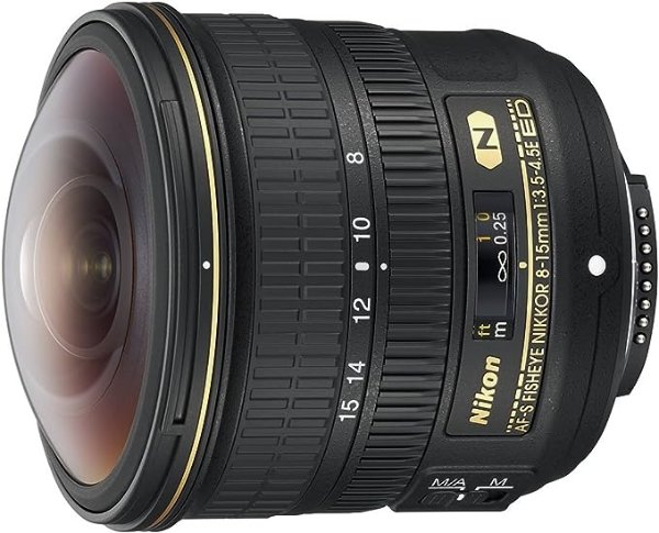 Nikon AF-S FISHEYE NIKKOR 8-15mm f/3.5-4.5E ED 8-15mm f/3.5-29 Body Only Camera Lens, Black