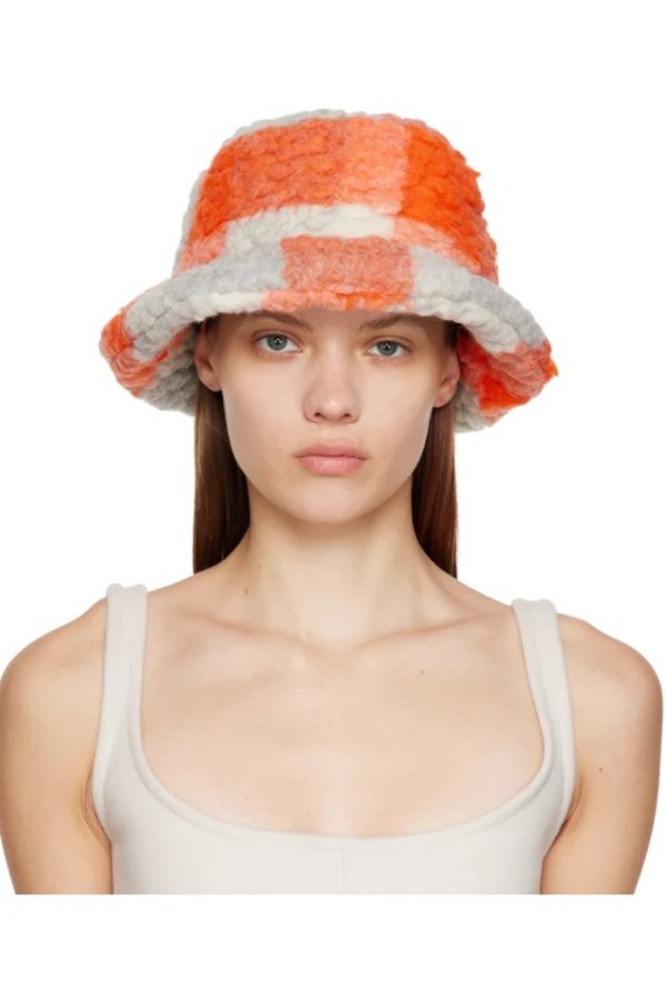 橘色 毛绒渔夫帽