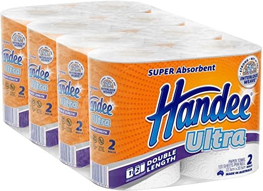 Handee Double Length Ultra Paper Towel (120 Sheets per roll), White 8 count