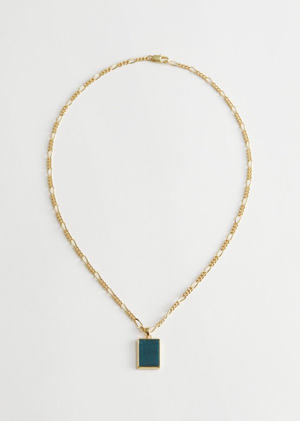 Square Stone Pendant Chain Necklace