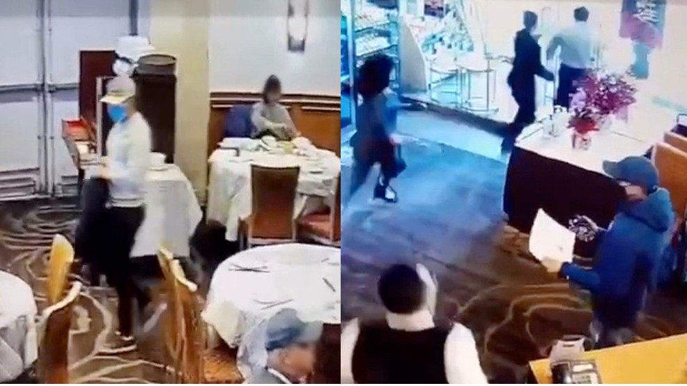 视频曝光！2口罩男在温哥华中餐厅配合偷包，失主及时发现追出店门！