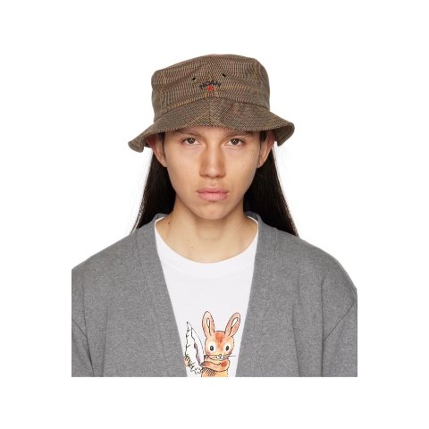 logo 格子复古渔夫帽