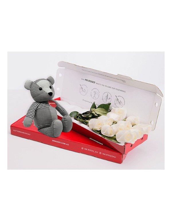 白玫瑰+小熊礼盒 8支