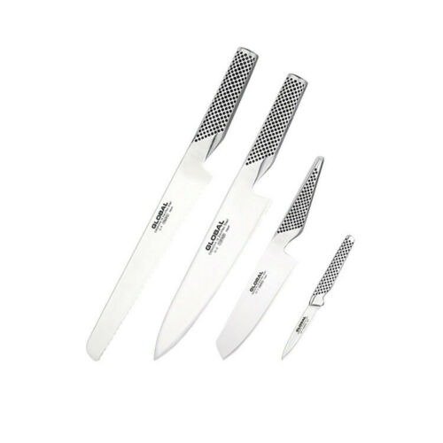 GLOBAL TEIKOKU 5PC BLOCK KNIFE SET + MINOSHARP SHARPENER MADE IN JAPAN