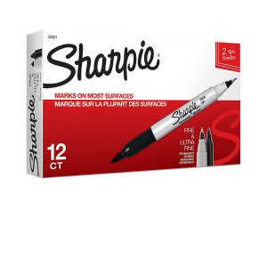限今天：Sharpie 双头永久马克笔 12支 黑色