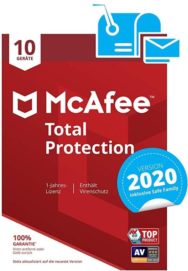 McAfee Total Protection 2020 | 10 devices | 1 year | PC / Mac / Smartphone / Tablet | Activation code by post