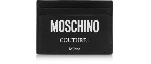 Moschino Black Leather Couture Signature Credit Card Holder