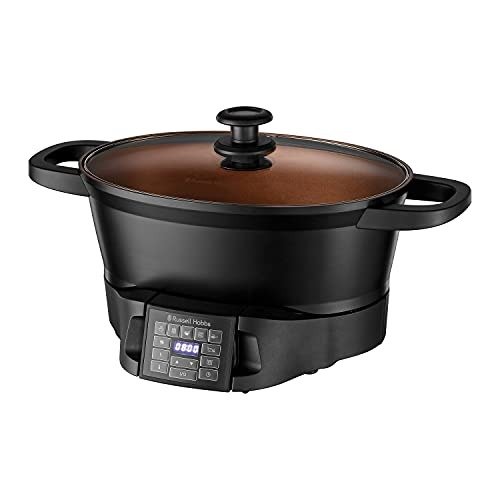 8 合 1 数字多功能炊具，1000W，6L 电动慢炖锅和真空低温烹调法，可调节温度和时间，8 种功能（包括烤、烤、蒸汽和保温）- 黑色
