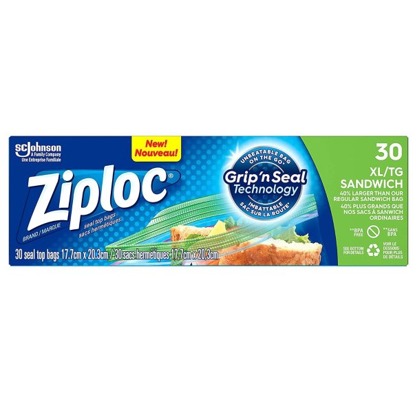 Ziploc XL 加大号食物密封袋 17.7x20.3cm 30个