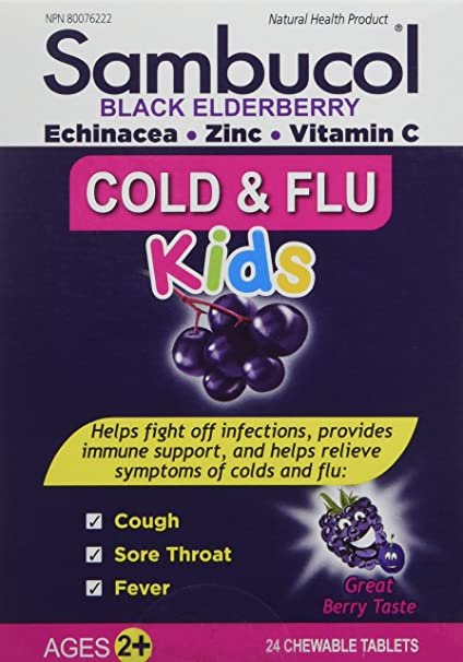 Sambucol  24 粒 2岁+儿童缓解感冒流感咀嚼片 蓝盒浆果味