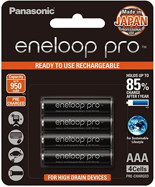 Eneloop Pro AAA Pre-Charged Rechargeable Batteries, 4-Pack (BK-4HCCE/4BT)