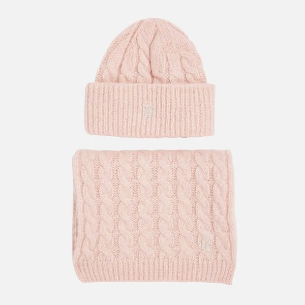 粉色针织帽子+围巾