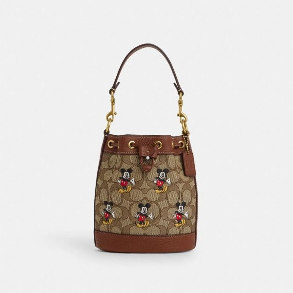Disney X Coach Mini Dempsey Bucket Bag In Signature Jacquard With