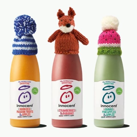 每年1-2月上市 get法国限定配色innocent 是懂营销的！全法都在买 手工编织的果汁小帽子超可爱