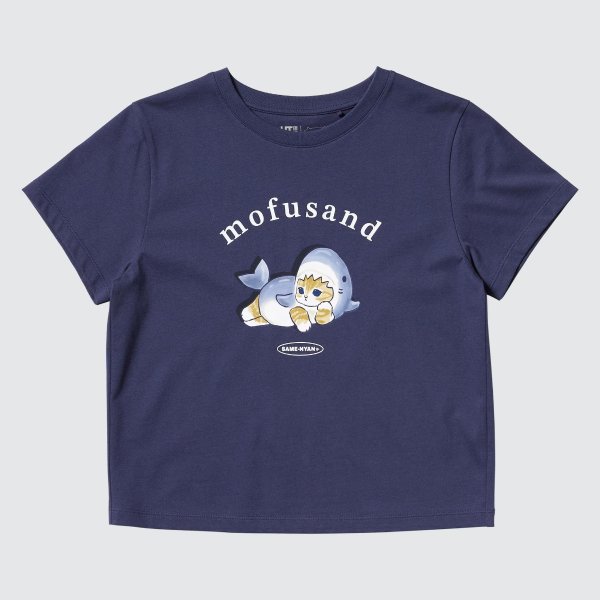 女装鲨鱼猫海军蓝T恤