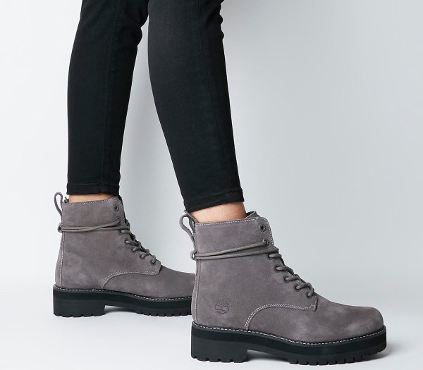 女式灰色厚底麂皮靴