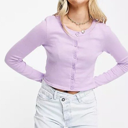 香芋紫长袖短款针织衫