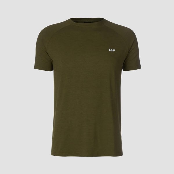 男士性能短袖T恤-军绿色/黑色